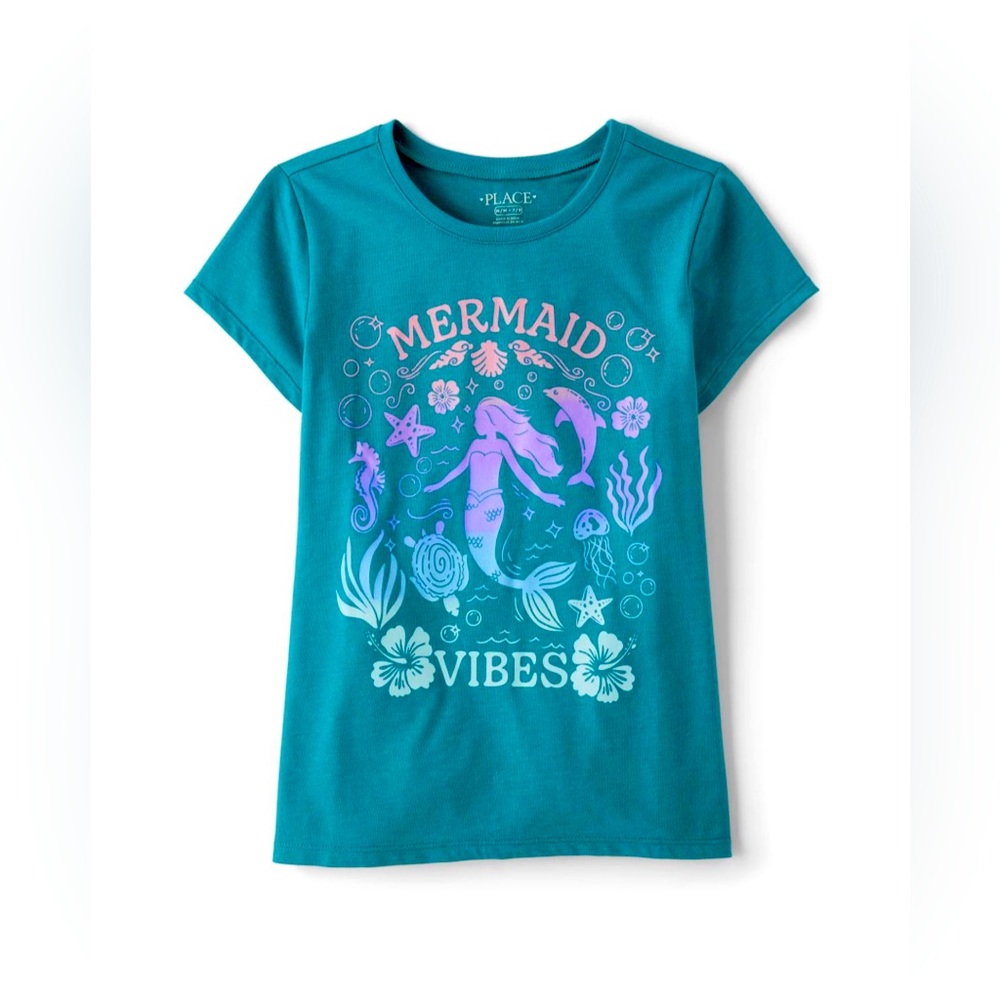 NWT: Girls Mermaid Vibes Graphic Tee- Teal